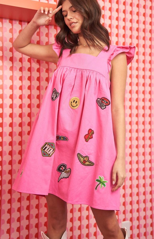 Multi patch ruffled streetwear mini dress-Charmful Clothing Boutique