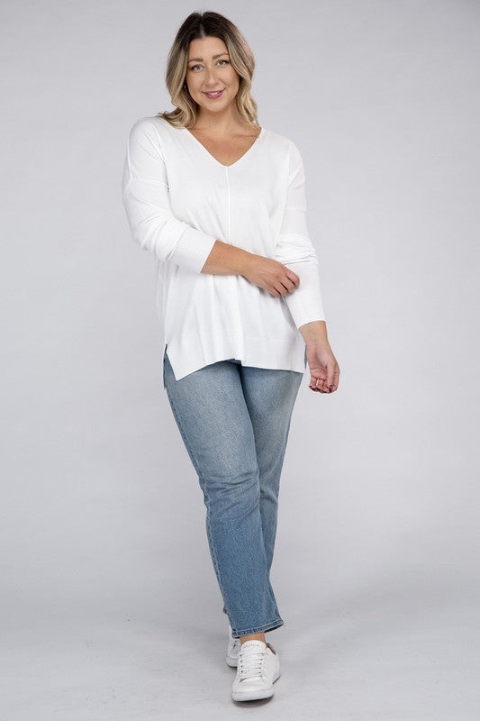 Plus Garment Dyed Front Seam Sweater-Charmful Clothing Boutique