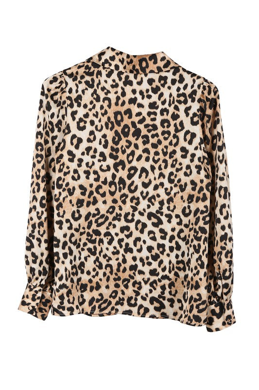 Satin leopard blouse-Charmful Clothing Boutique