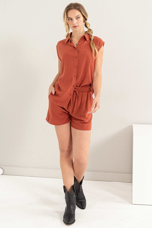 Linen Shirt and Shorts Set-Charmful Clothing Boutique