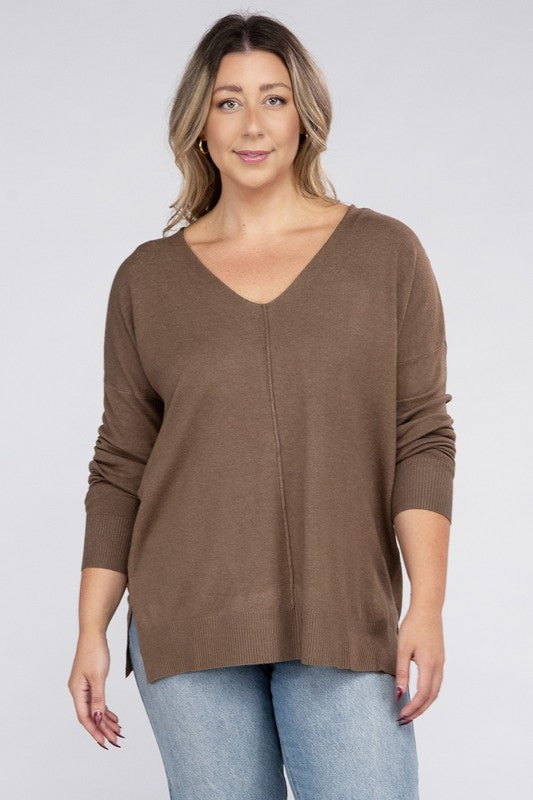 Plus Garment Dyed Front Seam Sweater-Charmful Clothing Boutique