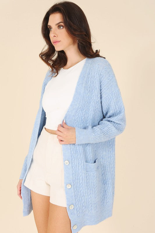 Wool blended cable knitted cardigan-Charmful Clothing Boutique