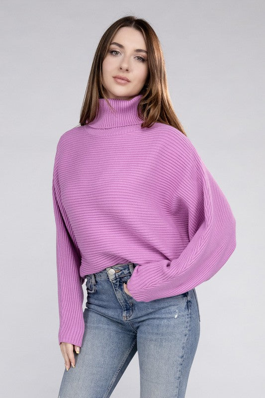 Viscose Dolman Sleeve Turtleneck Sweater-Charmful Clothing Boutique