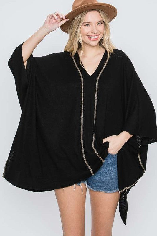 VNECK PONCHO TOP-Charmful Clothing Boutique