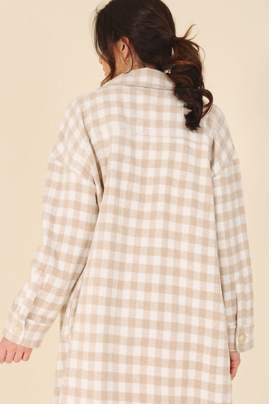 Check pattern long shacket-Charmful Clothing Boutique