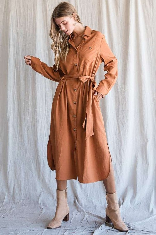 Button down shirt long dress PLUS 30-545P-Charmful Clothing Boutique