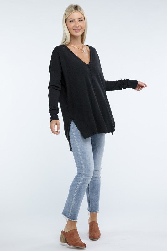 Hi-Low Hem Front Seam Sweater-Charmful Clothing Boutique