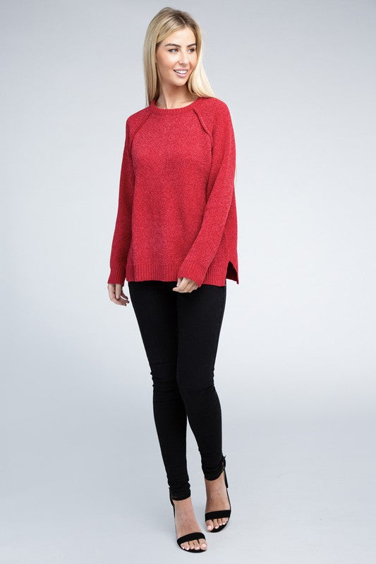 Raglan Chenille Sweater-Charmful Clothing Boutique