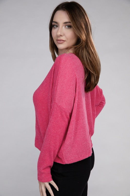 Ribbed Dolman Long Sleeve Sweater-Charmful Clothing Boutique