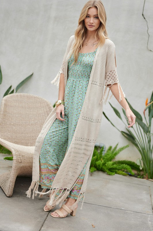 Solid Long Cardigan With Fringe-Charmful Clothing Boutique