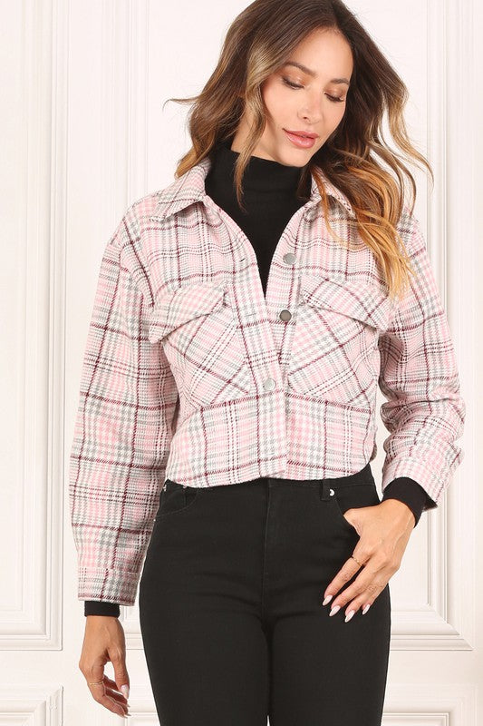 Plaid crop jacket-Charmful Clothing Boutique