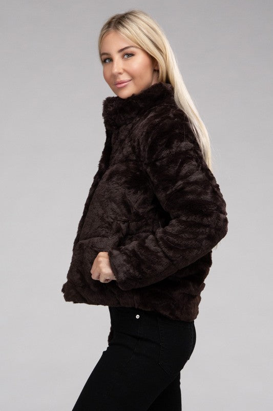 Fluffy Zip-Up Sweater Jacket-Charmful Clothing Boutique