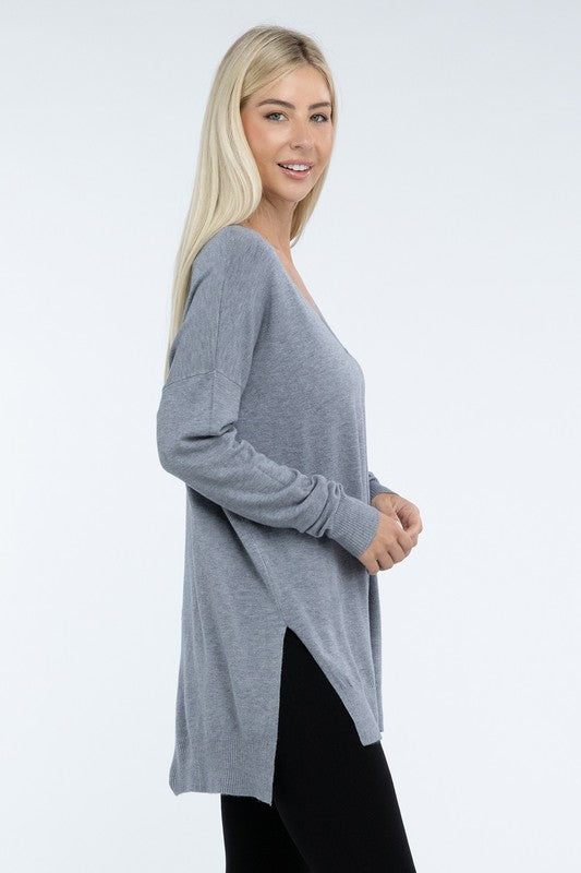 Hi-Low Hem Front Seam Sweater-Charmful Clothing Boutique