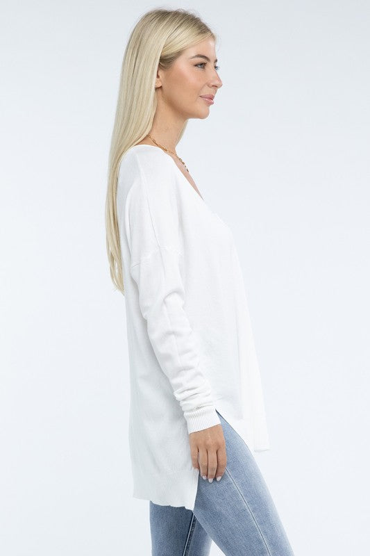 Hi-Low Hem Front Seam Sweater-Charmful Clothing Boutique