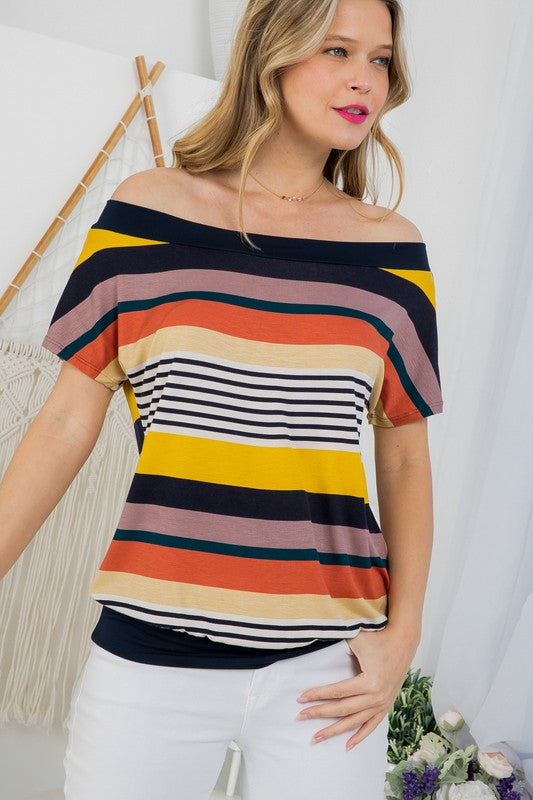 STRIPE OFFSHOULDER TOP-Charmful Clothing Boutique