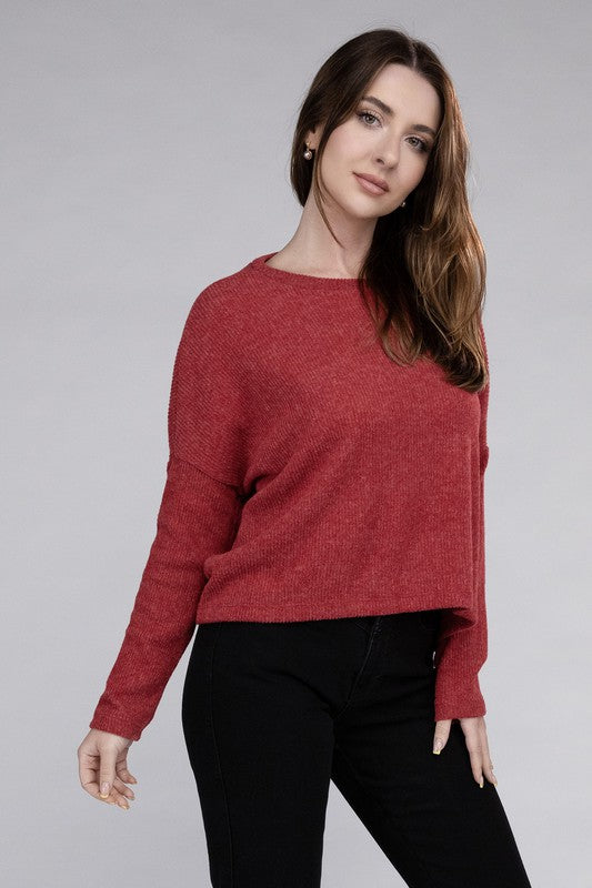 Ribbed Dolman Long Sleeve Sweater-Charmful Clothing Boutique