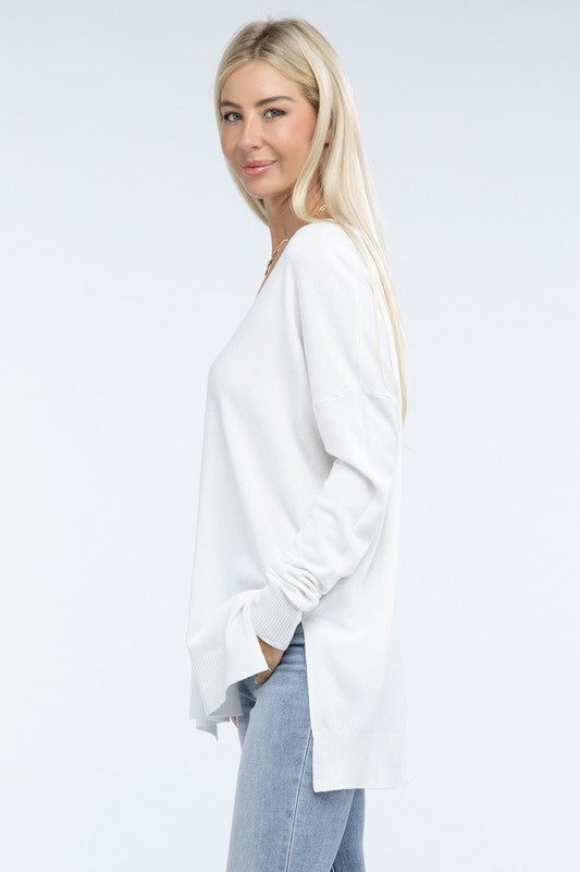 Hi-Low Hem Front Seam Sweater-Charmful Clothing Boutique