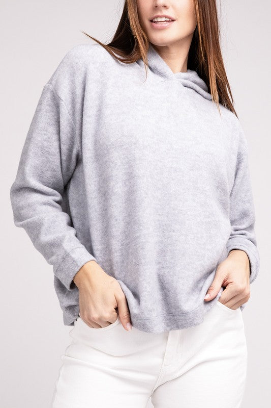 Hooded Brushed Melange Hacci Sweater-Charmful Clothing Boutique