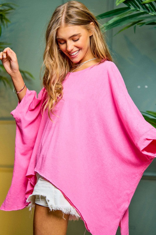 Solid Round Neck Loose Fit Kimono Sleeve Sweater-Charmful Clothing Boutique