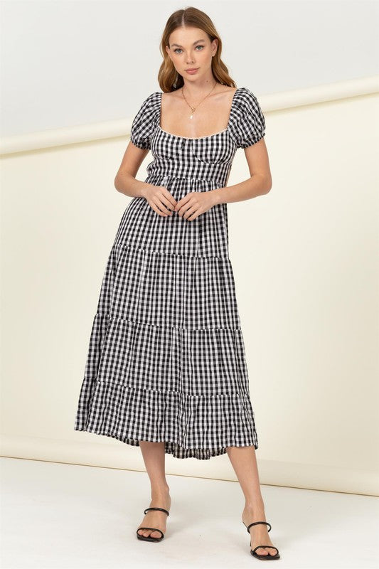 Somewhere to Go Tie-Back Gingham Print Maxi Dress-Charmful Clothing Boutique