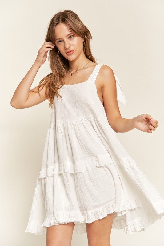 Square neck ruffle dress-Charmful Clothing Boutique