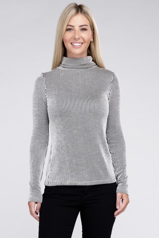 Ribbed Turtle Neck Long Sleeve Top-Charmful Clothing Boutique