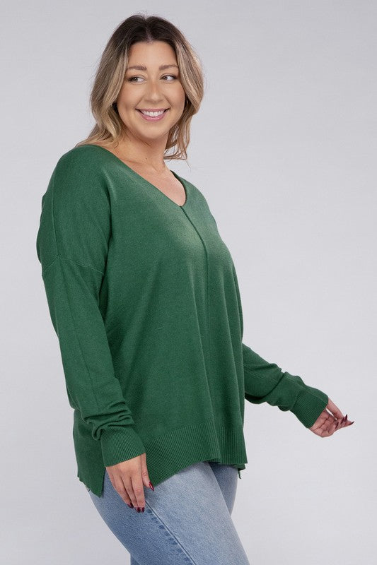 Plus Garment Dyed Front Seam Sweater-Charmful Clothing Boutique