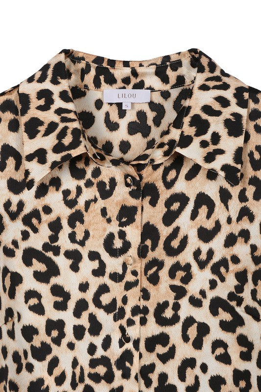 Satin leopard blouse-Charmful Clothing Boutique