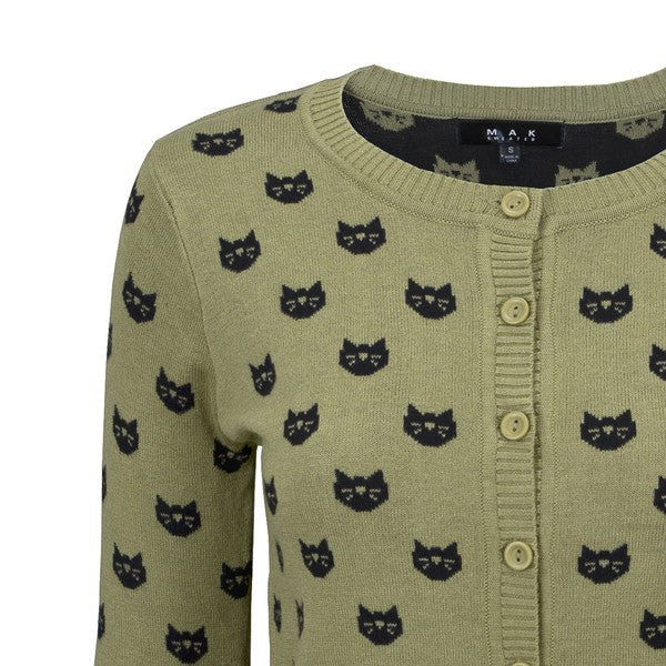 Round Neck Cat Patterned Cardigan Sweater-Charmful Clothing Boutique