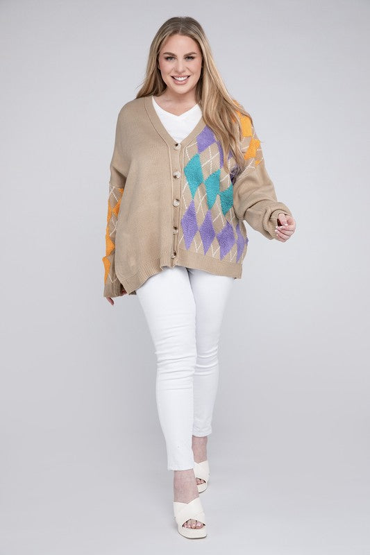 Plus V Neck Button Front Cardigan-Charmful Clothing Boutique