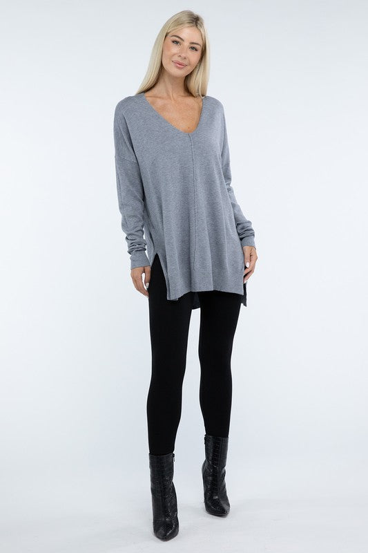 Hi-Low Hem Front Seam Sweater-Charmful Clothing Boutique