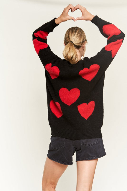 HEART PRINT OVERSIZED SWEATER DH5960D-Charmful Clothing Boutique