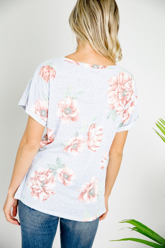 PLUS TRIBLEND FLORAL V NECK TOP-Charmful Clothing Boutique