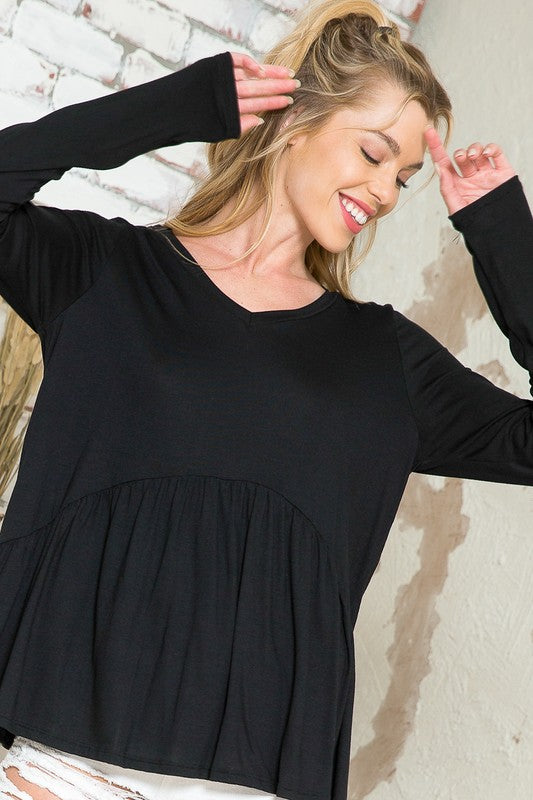 PLUS SOLID BABYDOLL TOP-Charmful Clothing Boutique