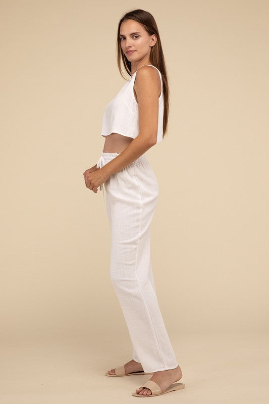 D-Linen Blended Top and Pants Set-Charmful Clothing Boutique