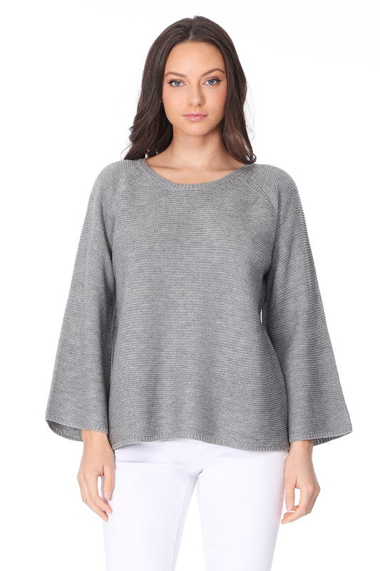 Boat Neck Bell Sleeve High Low Pullover Sweater-Charmful Clothing Boutique