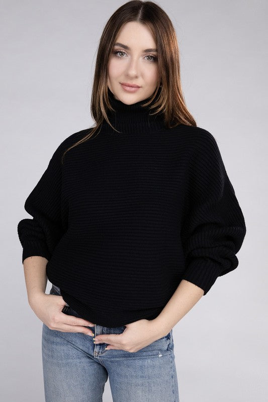 Viscose Dolman Sleeve Turtleneck Sweater-Charmful Clothing Boutique