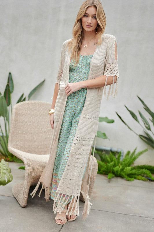 Solid Long Cardigan With Fringe-Charmful Clothing Boutique