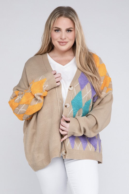 Plus V Neck Button Front Cardigan-Charmful Clothing Boutique