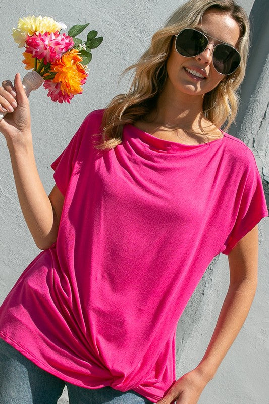 PLUS COWL NECK TWISTED BOTTOM TOP-Charmful Clothing Boutique