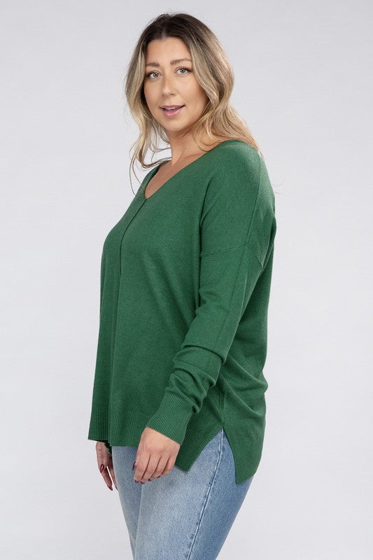 Plus Garment Dyed Front Seam Sweater-Charmful Clothing Boutique