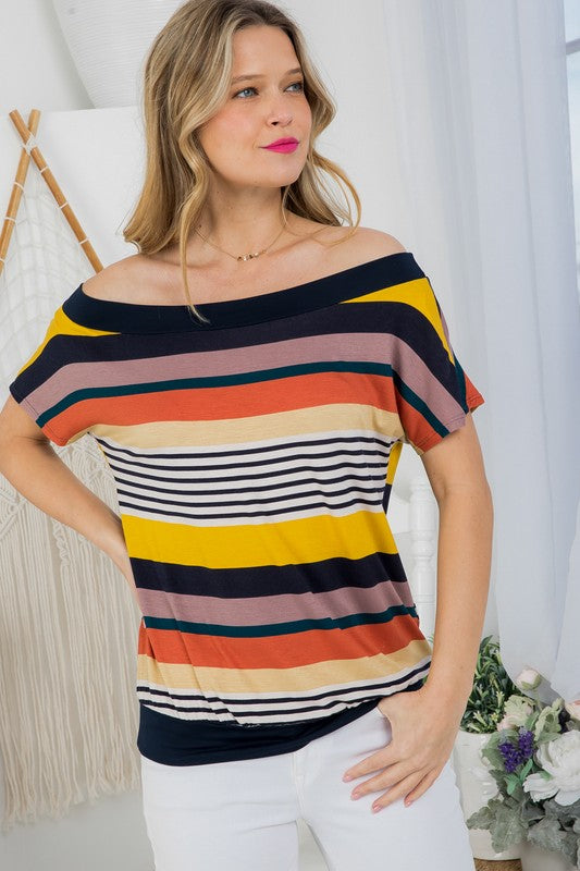 STRIPE OFFSHOULDER TOP-Charmful Clothing Boutique