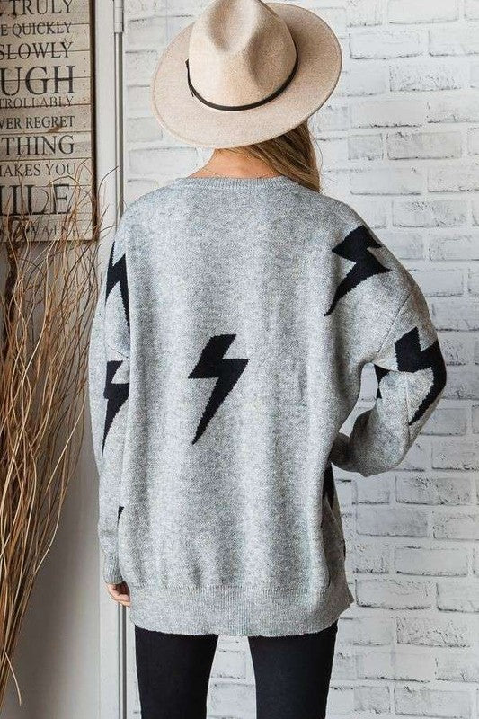 BOLT LONG SLEEVE CREW NECK SWEATER-Charmful Clothing Boutique