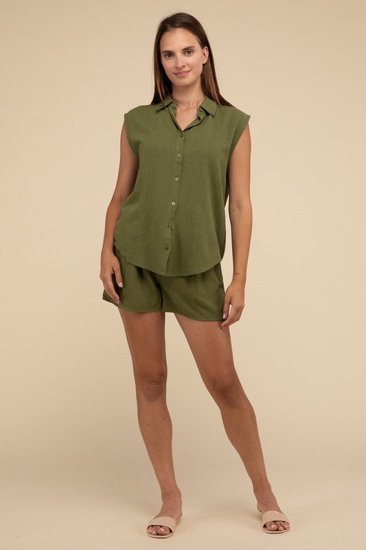 Linen Shirt and Shorts Set-Charmful Clothing Boutique