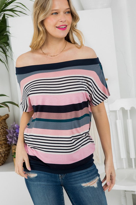 STRIPE OFFSHOULDER TOP-Charmful Clothing Boutique