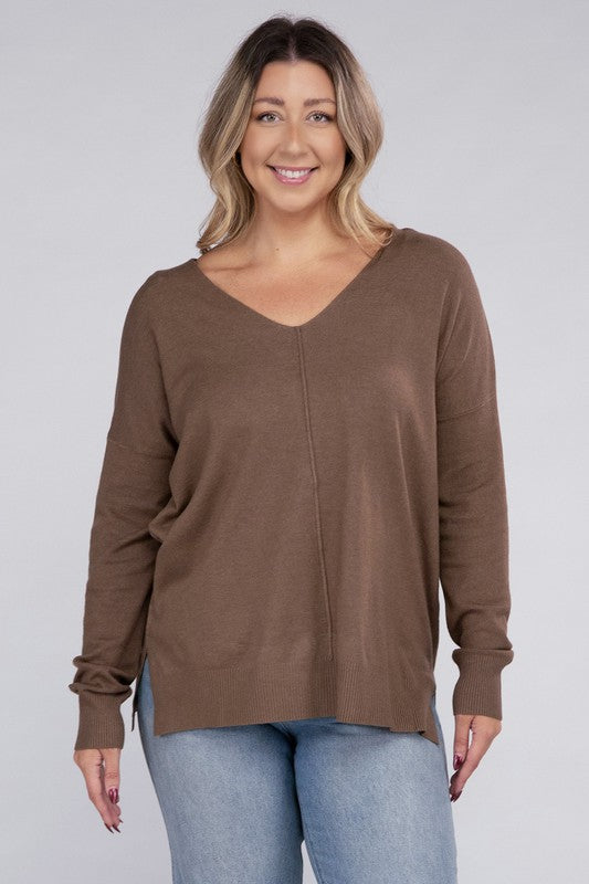 Plus Garment Dyed Front Seam Sweater-Charmful Clothing Boutique