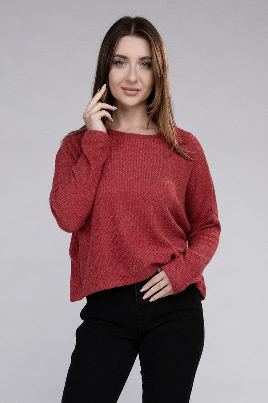 Ribbed Dolman Long Sleeve Sweater-Charmful Clothing Boutique