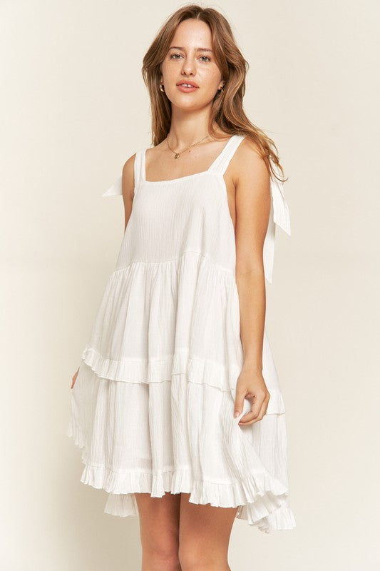 Square neck ruffle dress-Charmful Clothing Boutique