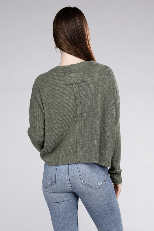 Ribbed Dolman Long Sleeve Sweater-Charmful Clothing Boutique