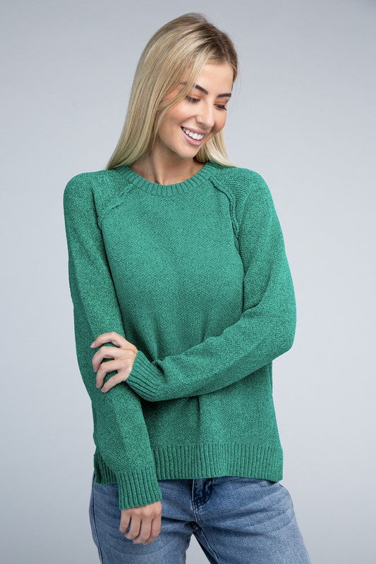 Raglan Chenille Sweater-Charmful Clothing Boutique